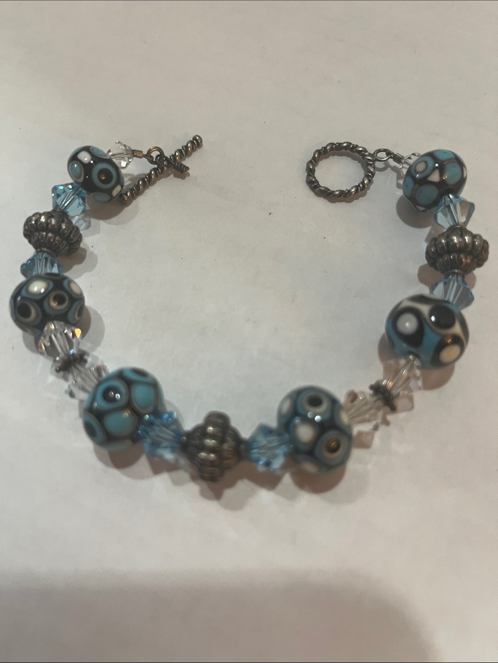 Handmade Blue Dot Glass Bead Bracelet - Unbranded